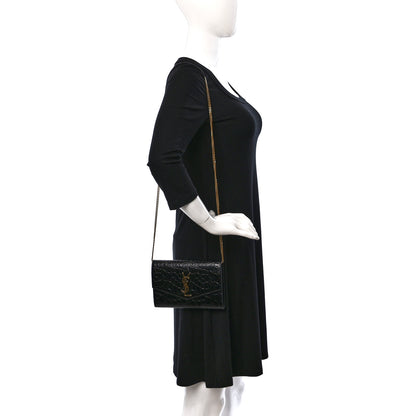 Saint Laurent Calfskin Crocodile Embossed Monogram Uptown Chain Wallet Black 2 of 11