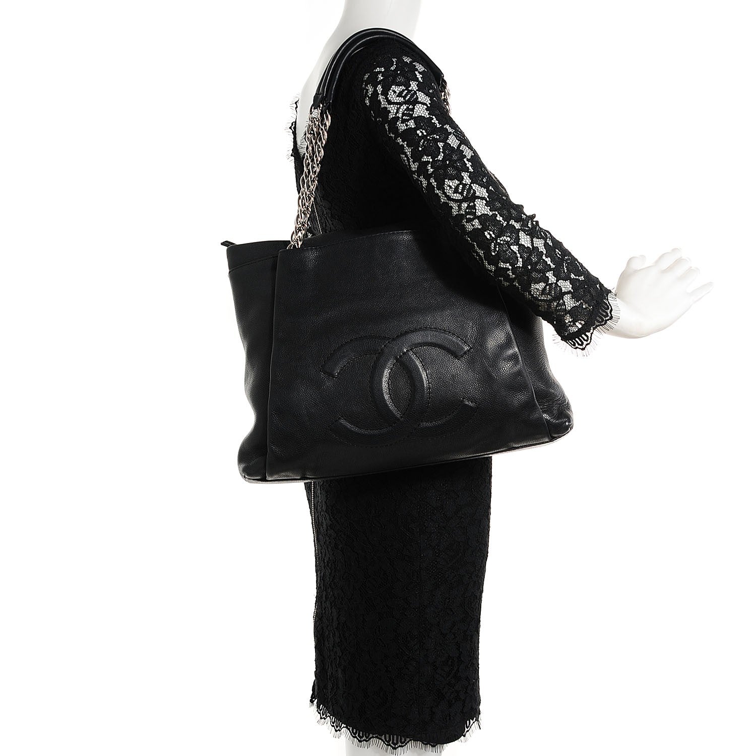 Chanel Caviar Large CC Tuck Tote Black 2 of 7