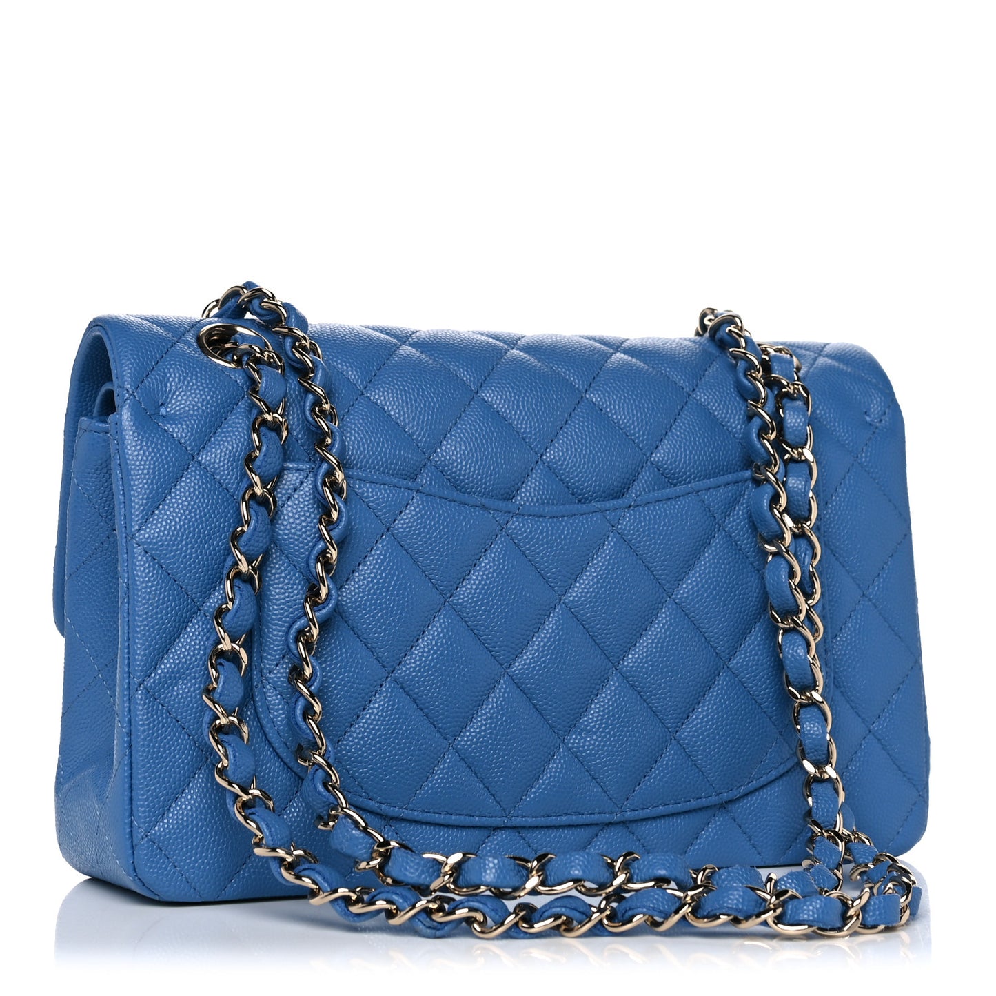 Caviar Quilted Small Double Flap Blue