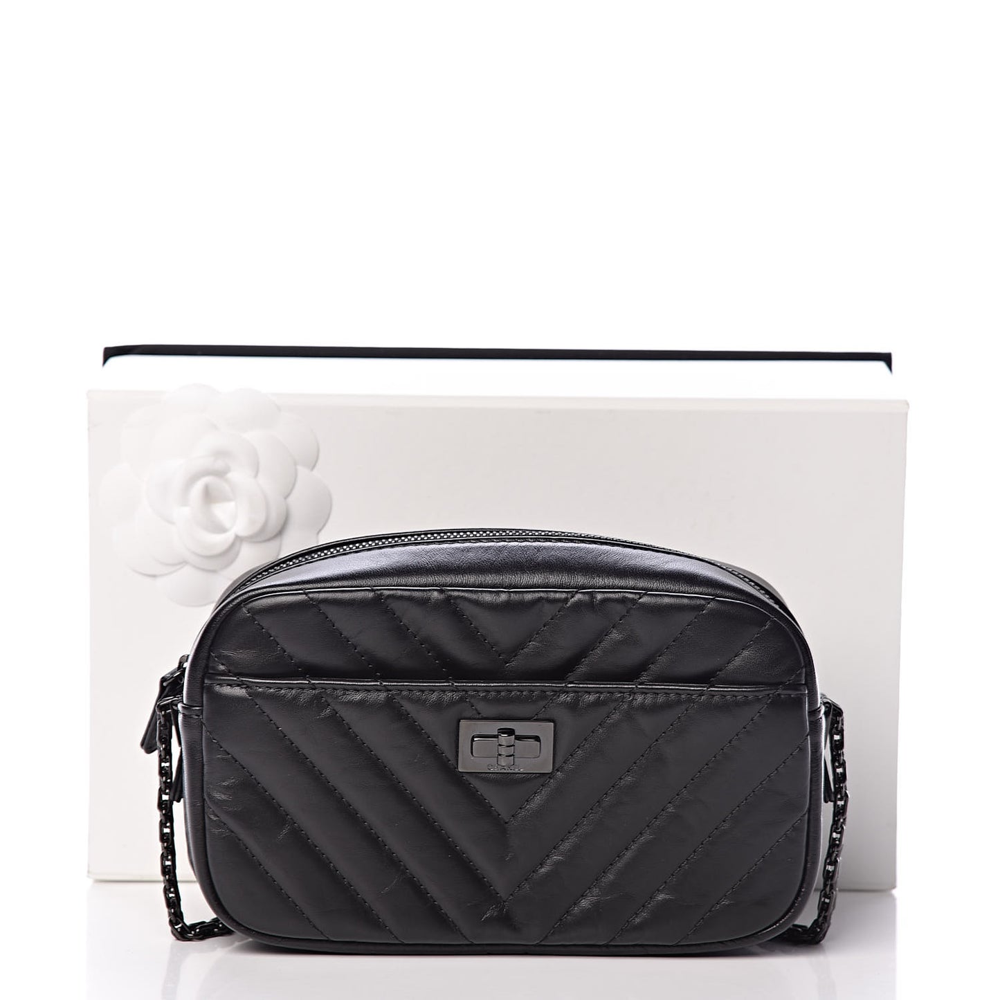 Aged Calfskin Chevron Mini Reissue Camera Case So Black
