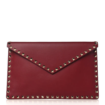 Valentino Garavani Vitello Large Rockstud Envelope Clutch Rubino 1 of 6