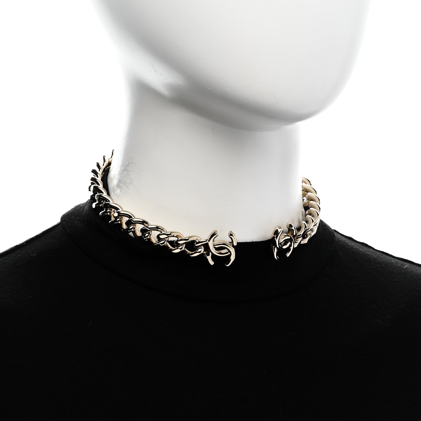 Metal CC Chain Link Choker Necklace L  Gold
