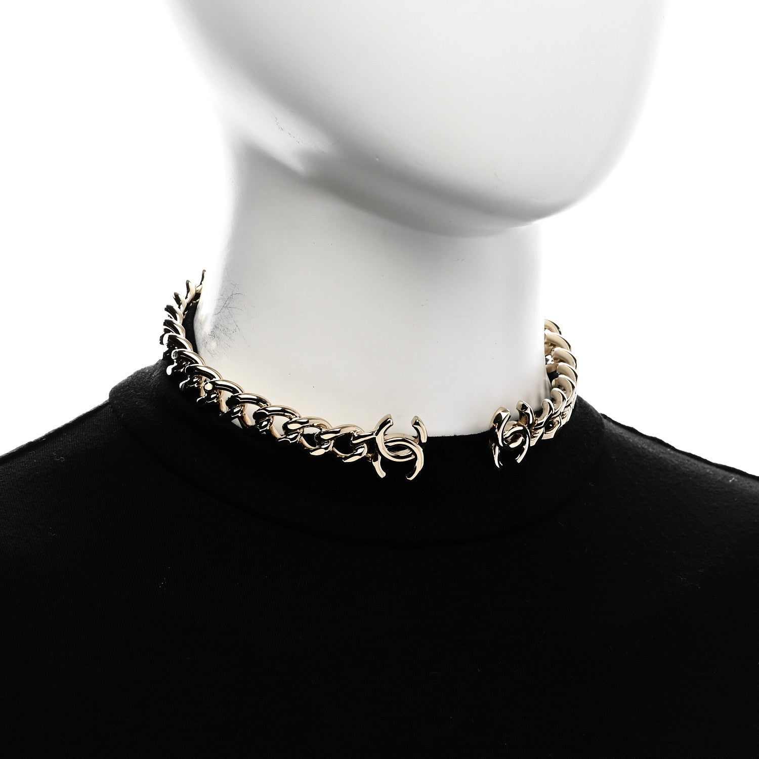 Chanel Metal CC Chain Link Choker Necklace L  Gold 2 of 5