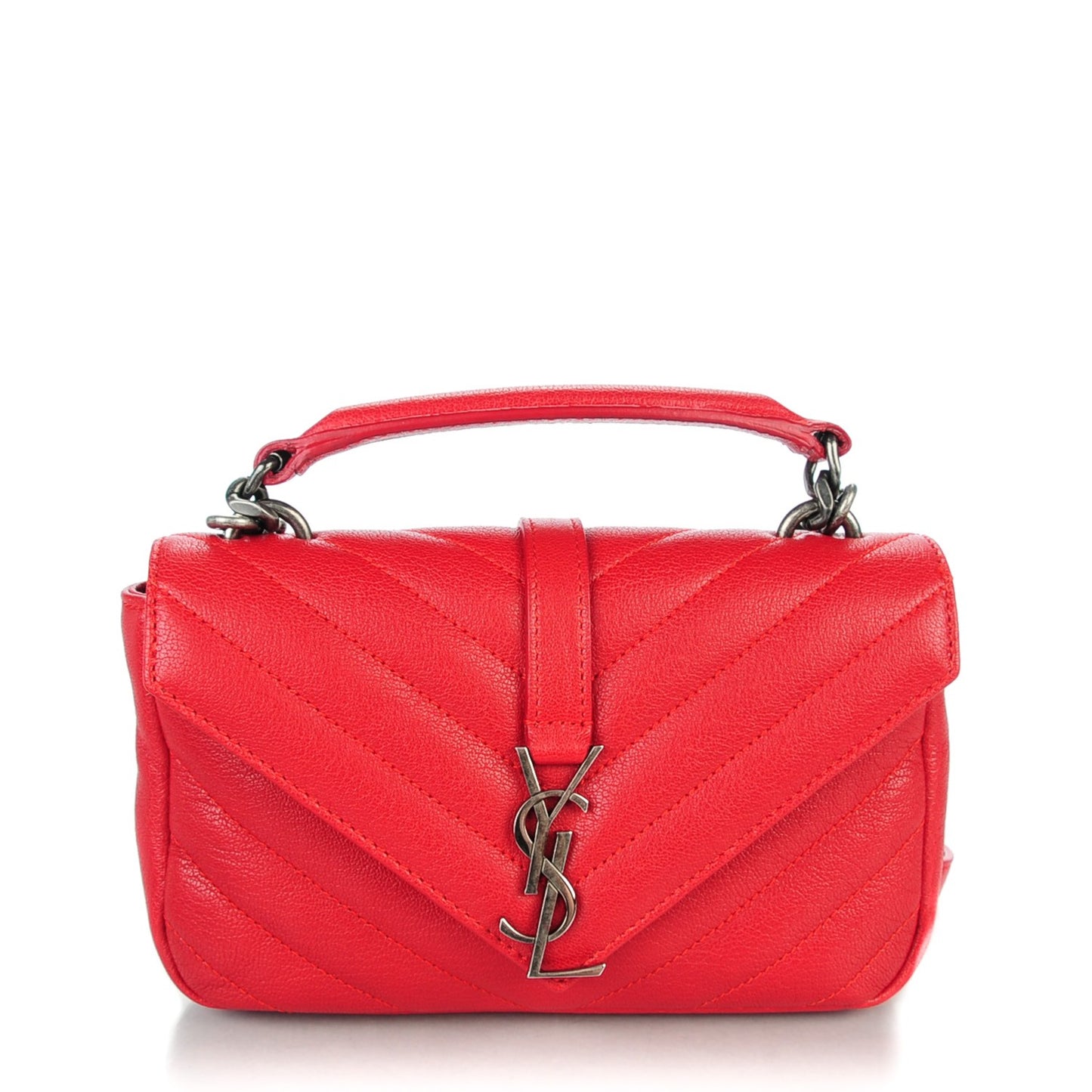 Sheepskin Matelasse Chevron Monogram College Chain Wallet New Red