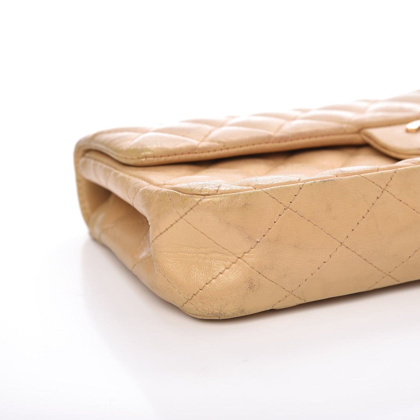 Lambskin Quilted East West Flap Beige