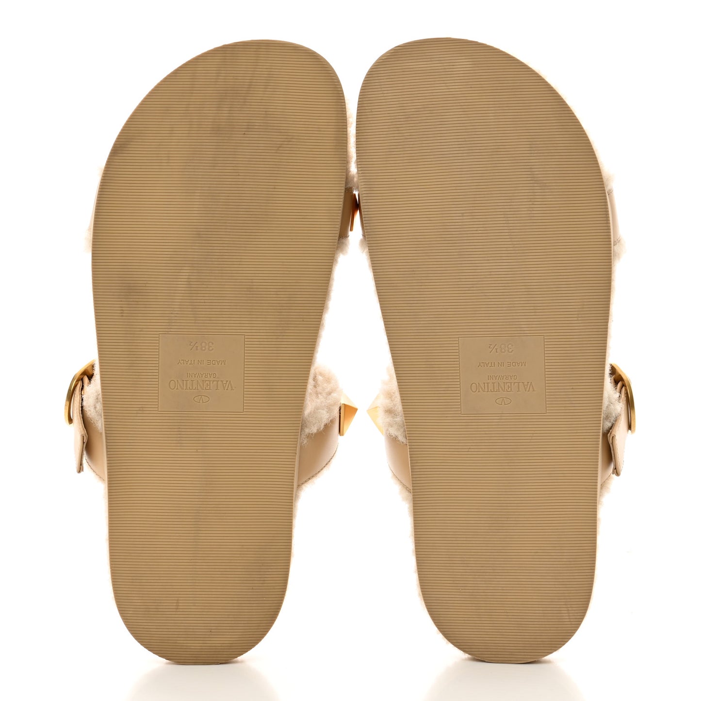Shearling Roman Stud Slide Sandals 38.5 Sahara Beige