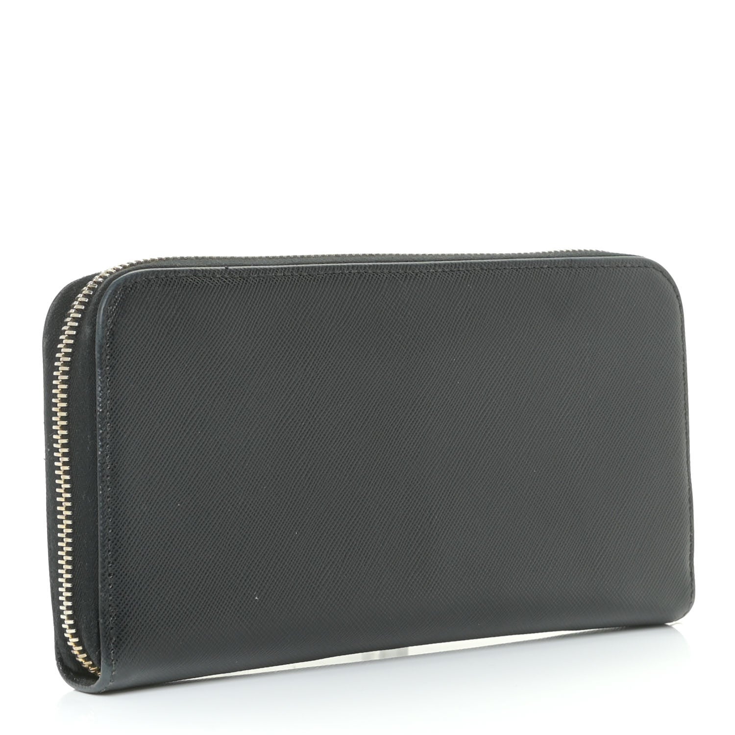 Prada Saffiano Triangle Zip Around Wallet Black 3 of 10