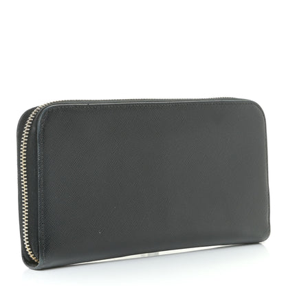 Prada Saffiano Triangle Zip Around Wallet Black 3 of 10