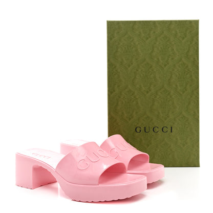 Gucci Rubber Gucci Logo Womens Platform 20/60mm Slide Sandals 37 Wild Rose 9 of 9