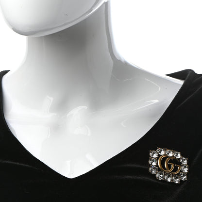 Gucci Metal Crystal Double G Brooch Aged Gold 2 of 6