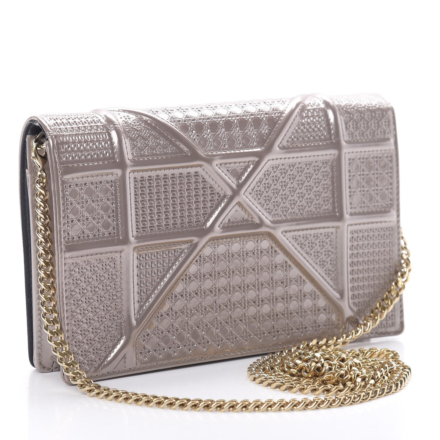 Metallic Patent Micro-Cannage Diorama Wallet on Chain Pouch Hyper Pink