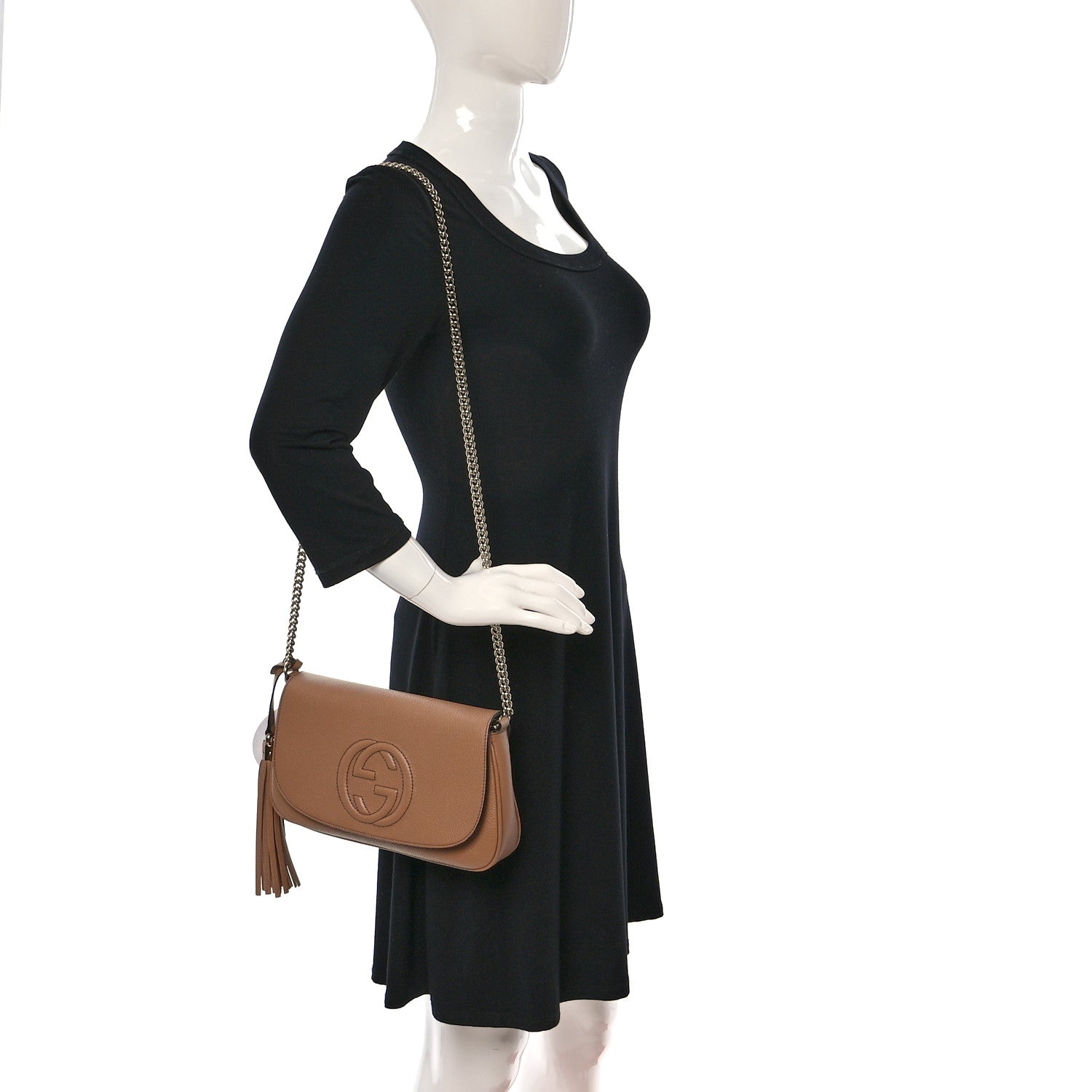 Gucci Pebbled Calfskin Medium Soho Flap Crossbody Camelia 3 of 9