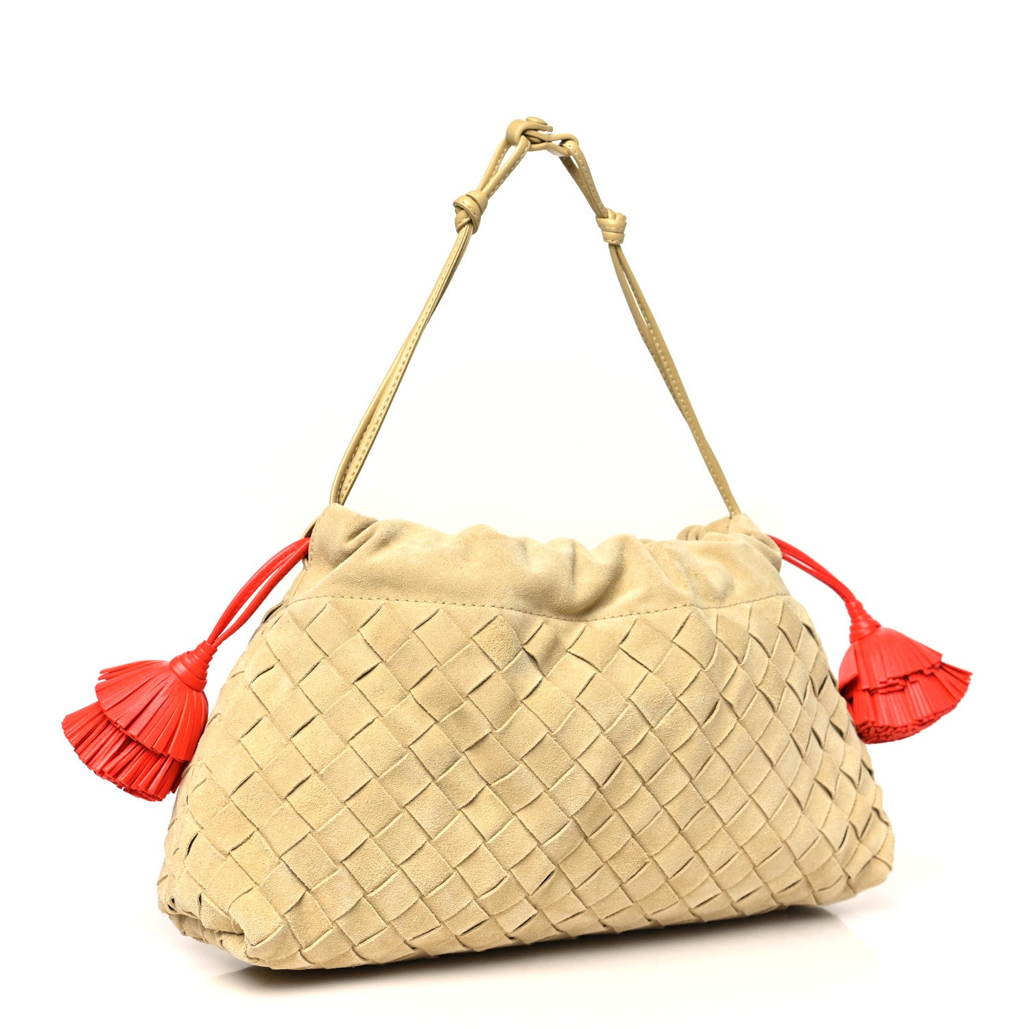 Bottega Veneta Suede Calfskin Intrecciato Soiree Pouch Clutch Tapioca Cherry 3 of 10