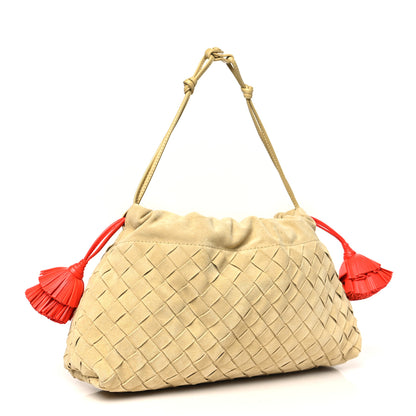Bottega Veneta Suede Calfskin Intrecciato Soiree Pouch Clutch Tapioca Cherry 3 of 10