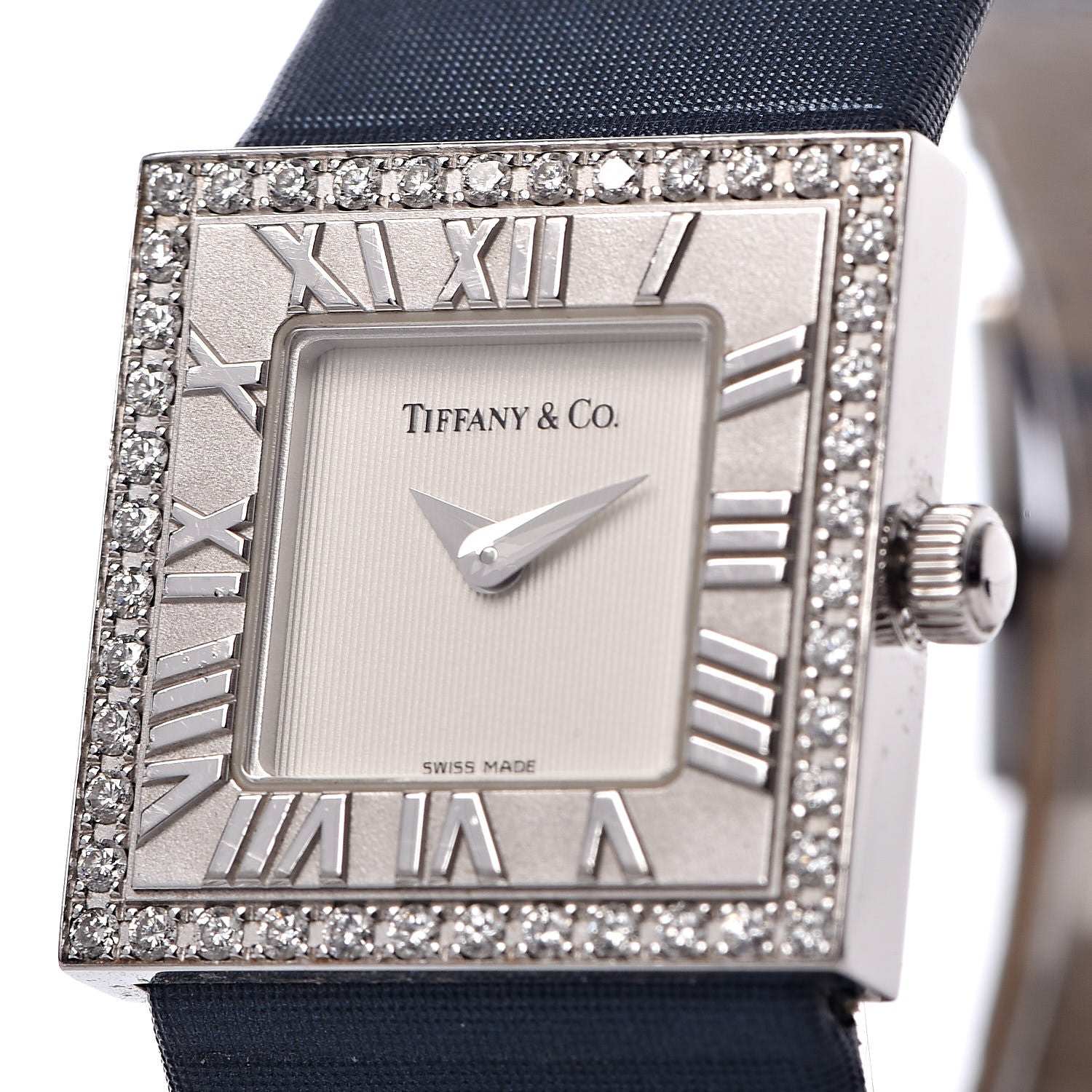 Tiffany 18K White Gold Satin Diamond Bezel 21mm Atlas Quartz Watch 9 of 17