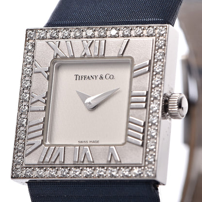 Tiffany 18K White Gold Satin Diamond Bezel 21mm Atlas Quartz Watch 9 of 17