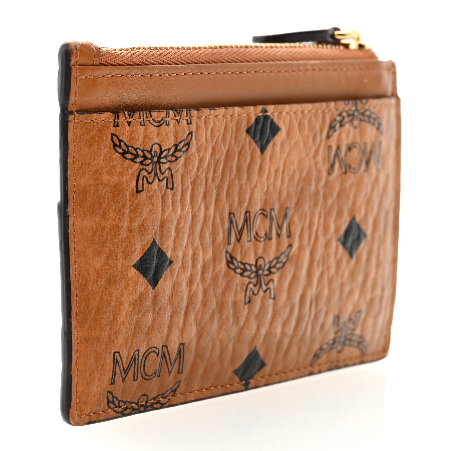 MCM Calfskin Visetos Patricia Mini Card Holder Cognac 3 of 7