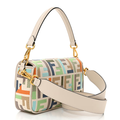 Fendi Canvas Vitello Seta FF Multicolor Embroidered Baguette Grezzo Multicolor Latte 3 of 10