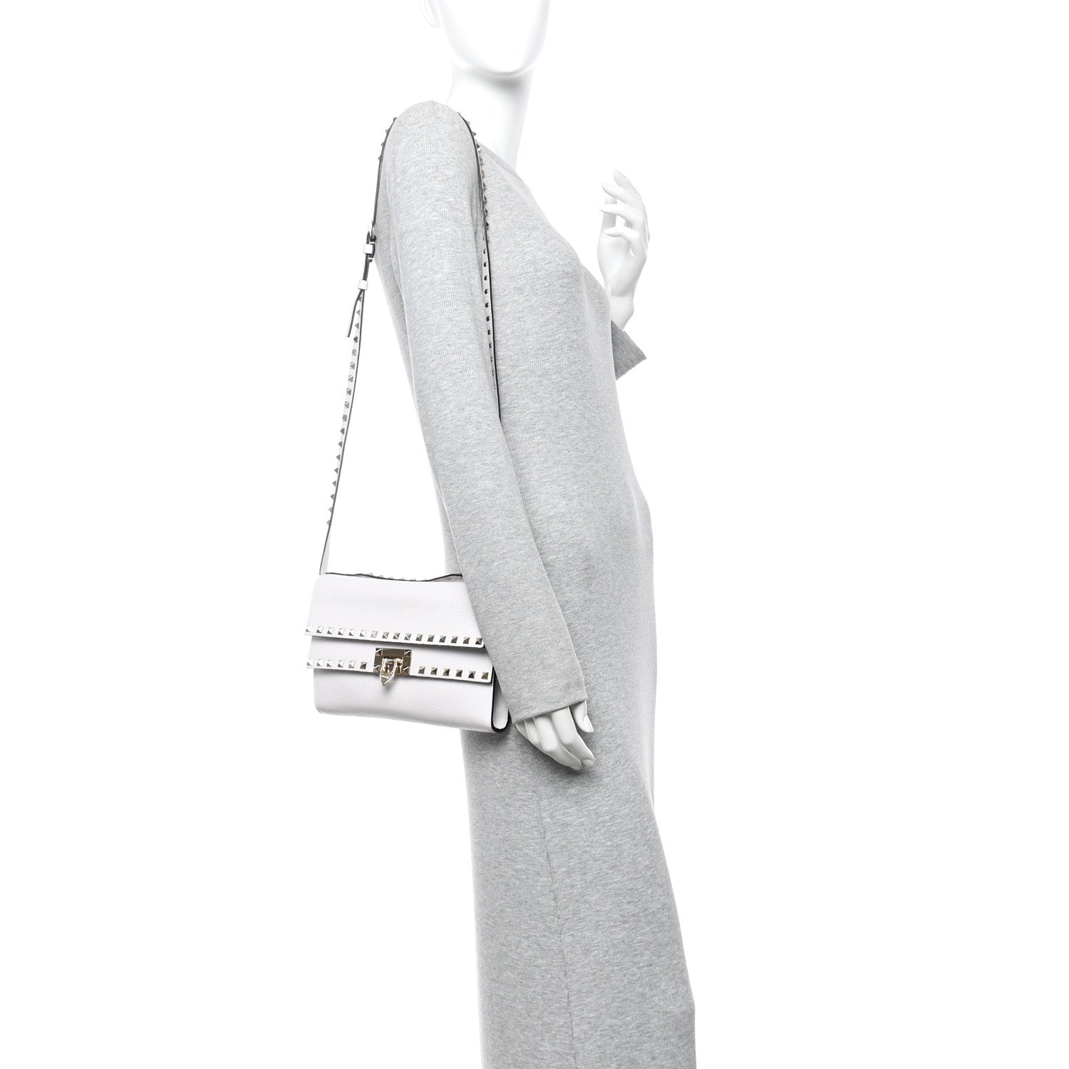 Valentino Garavani Grainy Calfskin Rockstud Double Flap Crossbody Bag Ivory 2 of 9
