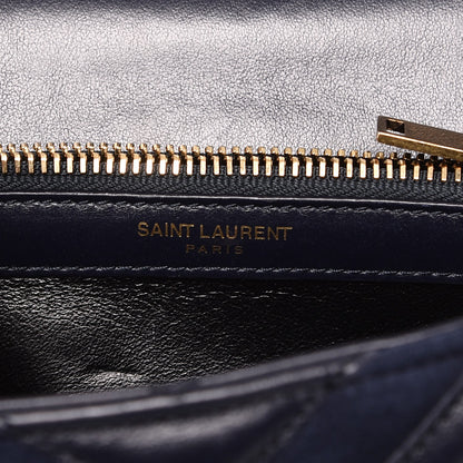 Saint Laurent Calfskin Suede Matelasse Chevron Monogram Medium College Bag Marine 7 of 10