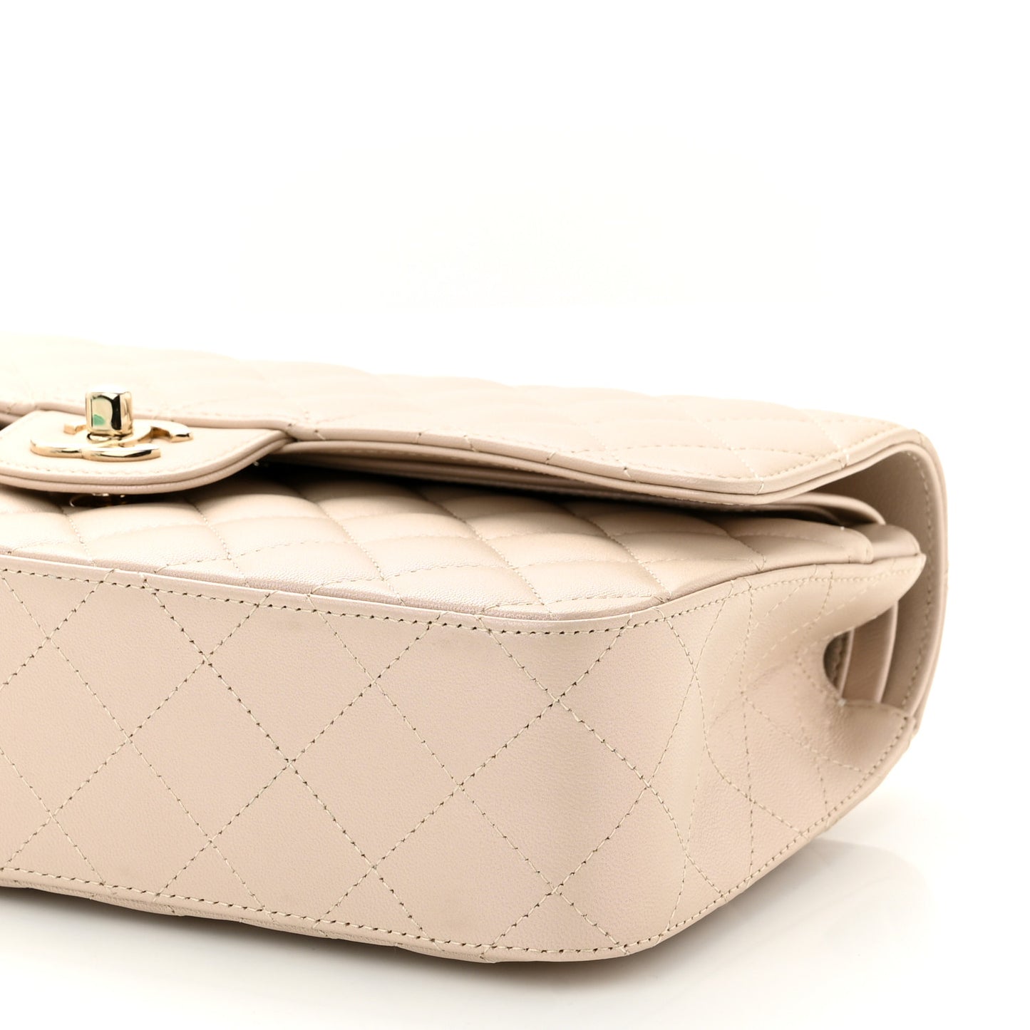 Iridescent Lambskin Quilted Medium Double Flap Light Beige