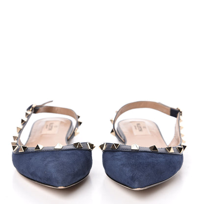 Valentino Garavani Suede Nappa Rockstud Slingback Flats 36 Marine 2 of 9