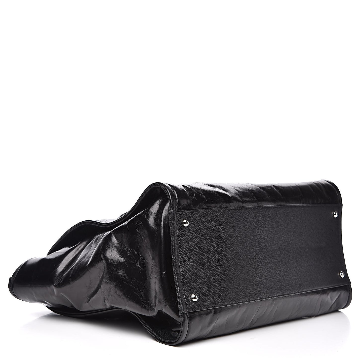 Glazed Calfskin Large Deauville Tote Black