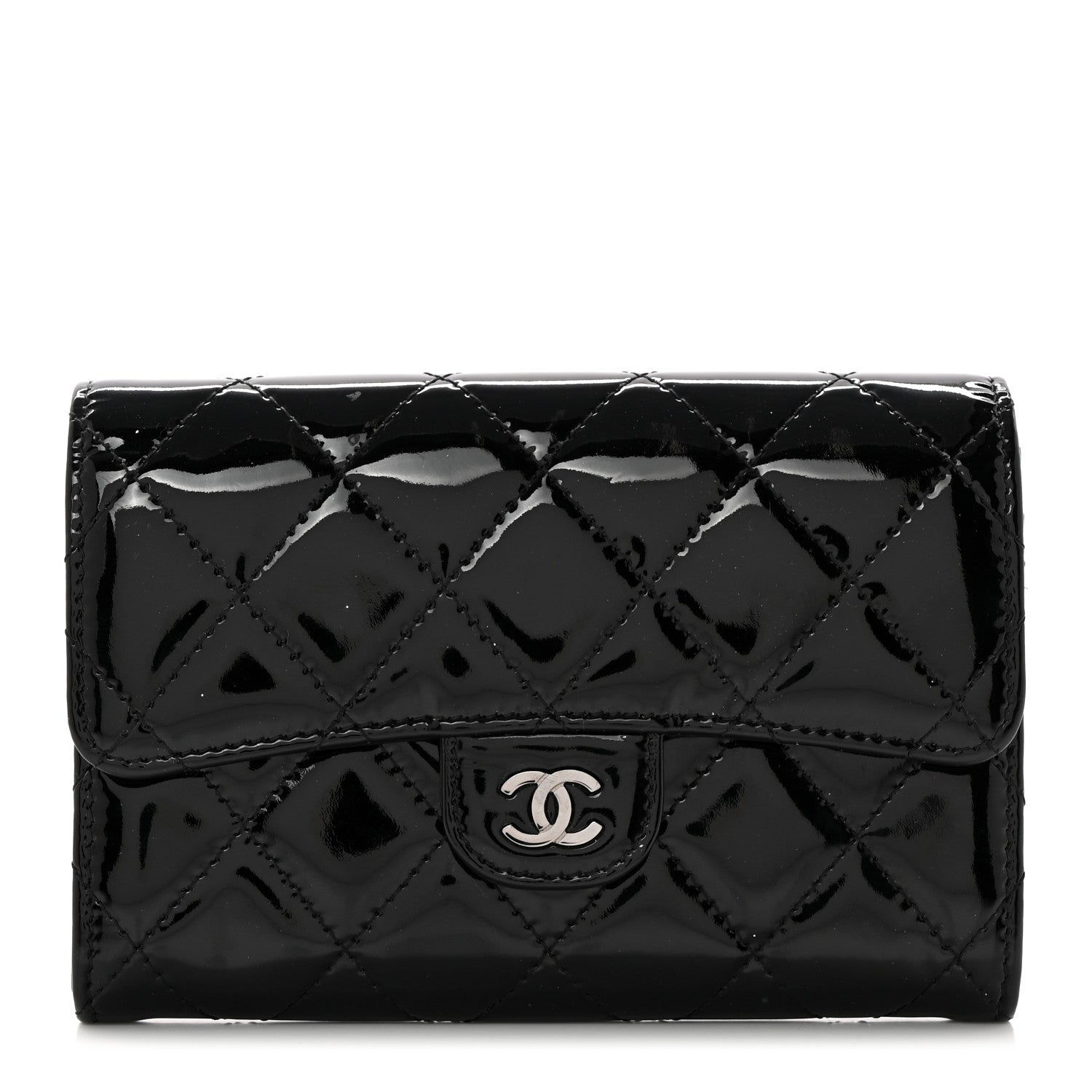 Chanel Patent Calfskin Quilted Small Flap Wallet Black 1 of 10