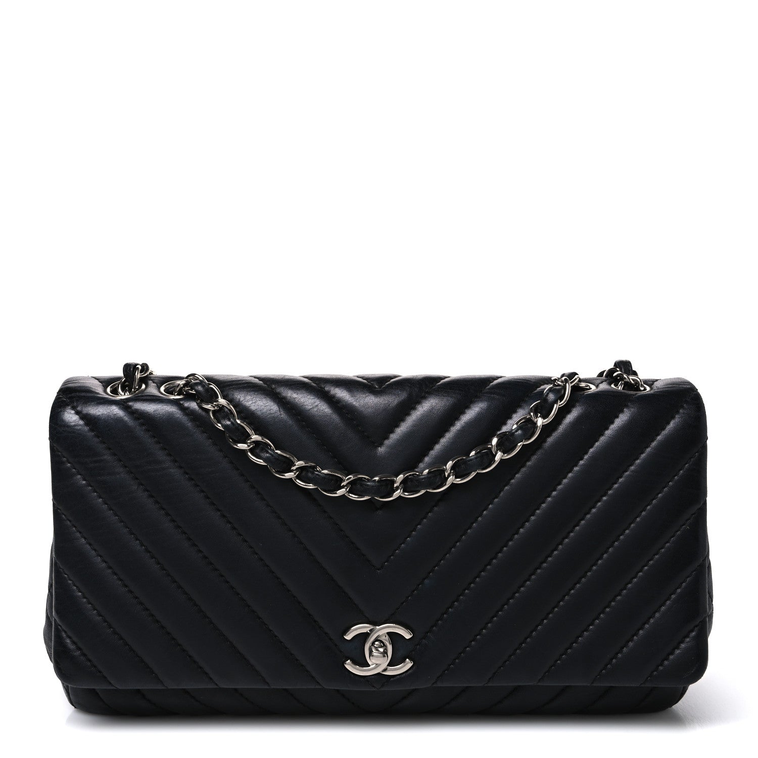 Chanel Lambskin Surpique Chevron Large Single Flap Black 1 of 10