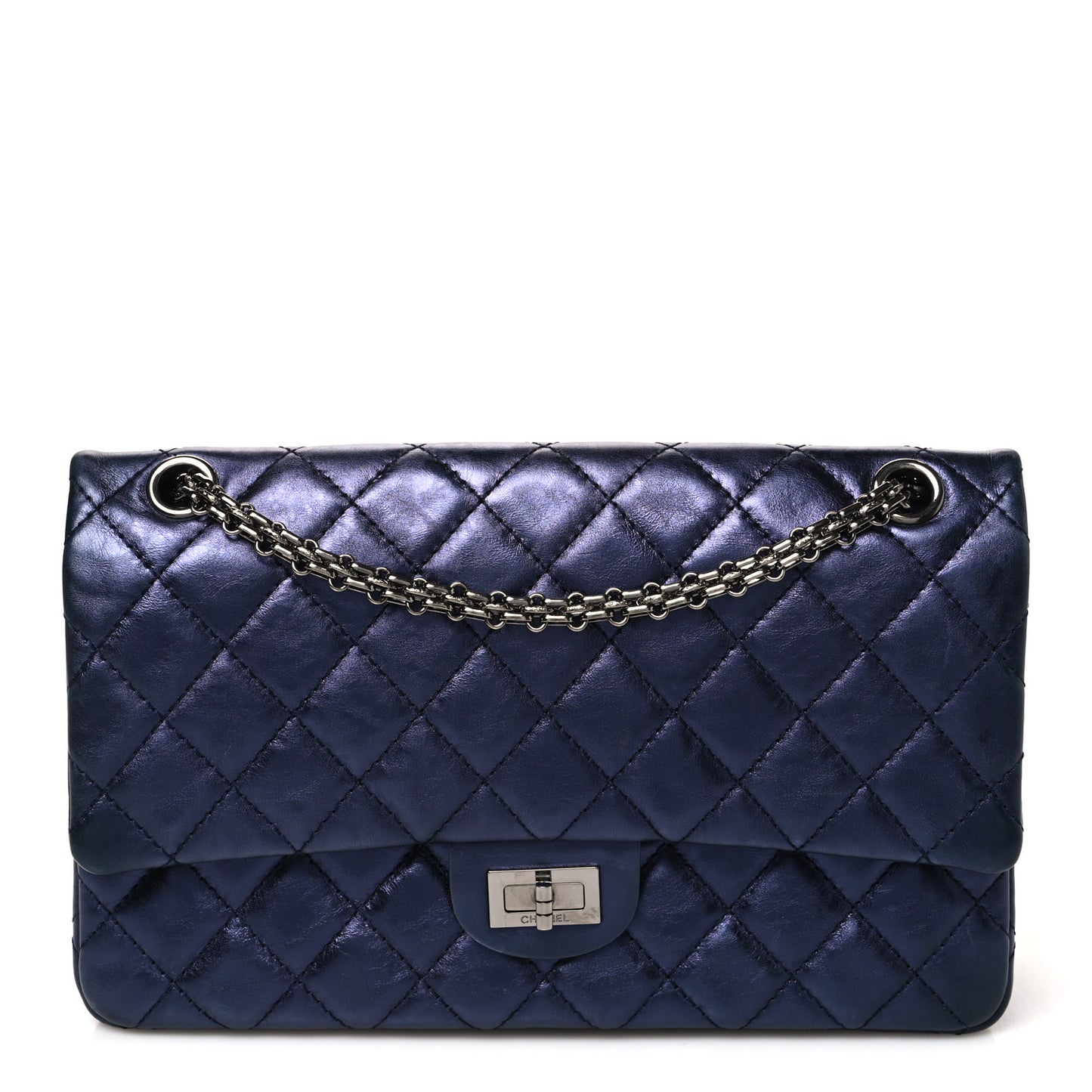 Metallic Aged Calfskin Quilted 2.55 Reissue 226 Flap Dark Navy Blue