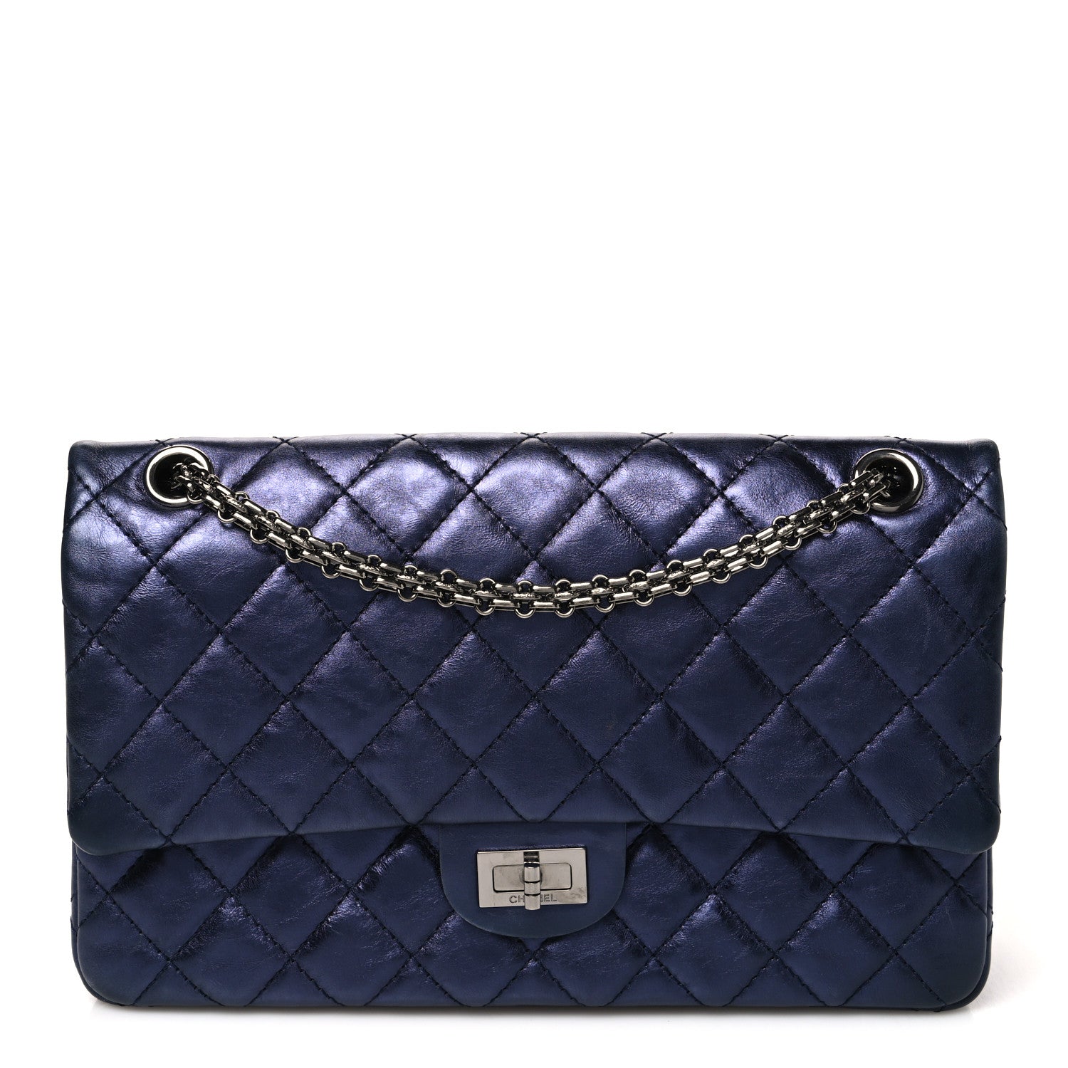 Chanel Metallic Aged Calfskin Quilted 2.55 Reissue 226 Flap Dark Navy Blue 1 of 10