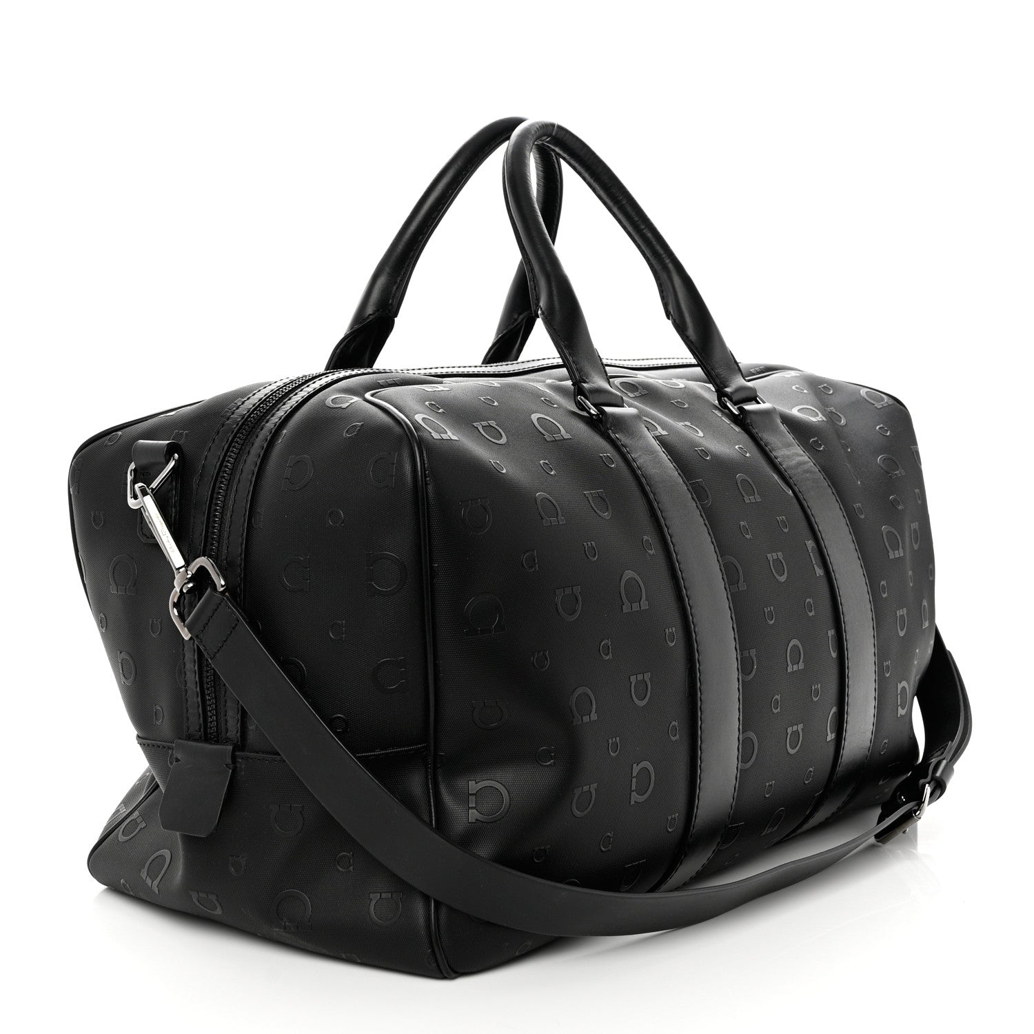 Salvatore Ferragamo Calfskin Gancini Embossed Travel Duffle Bag Black 2 of 8
