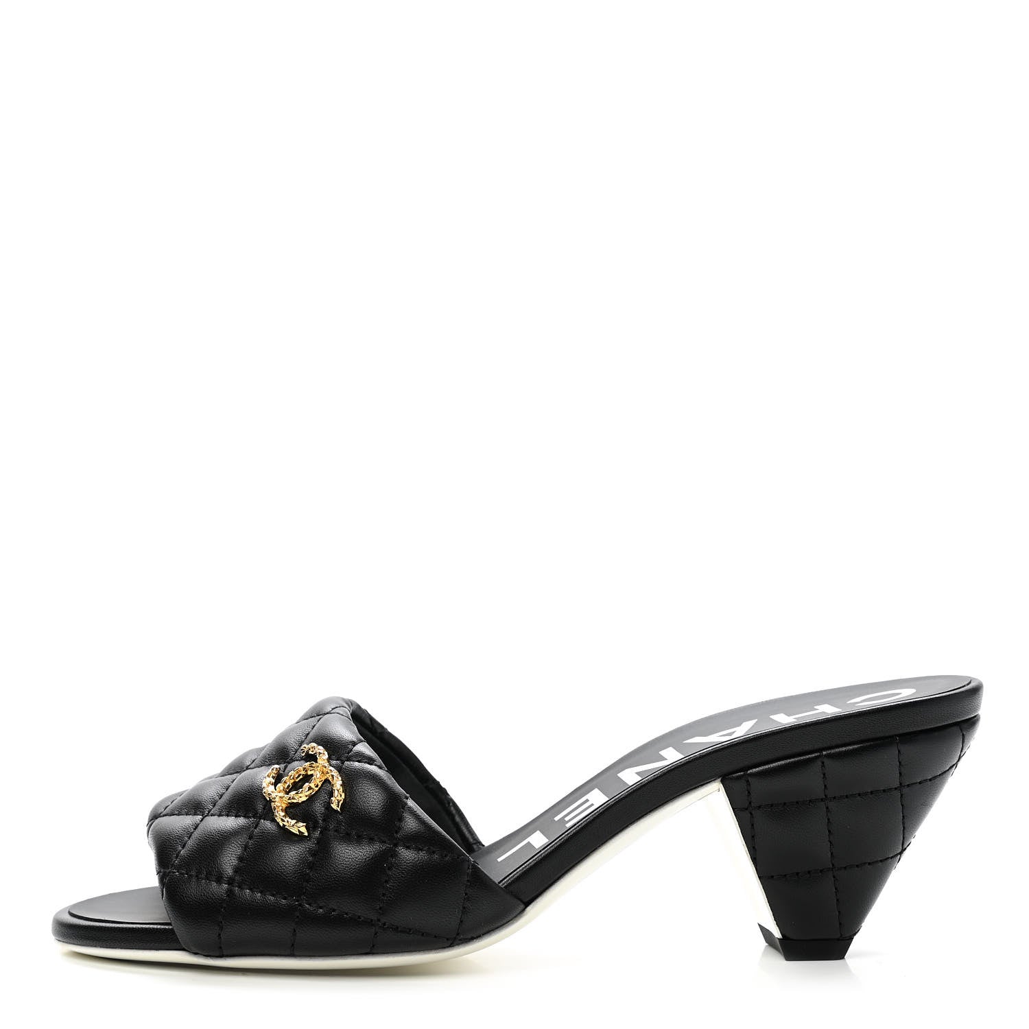 Chanel Lambskin Quilted Textured CC Mules 36 Black 1 of 9