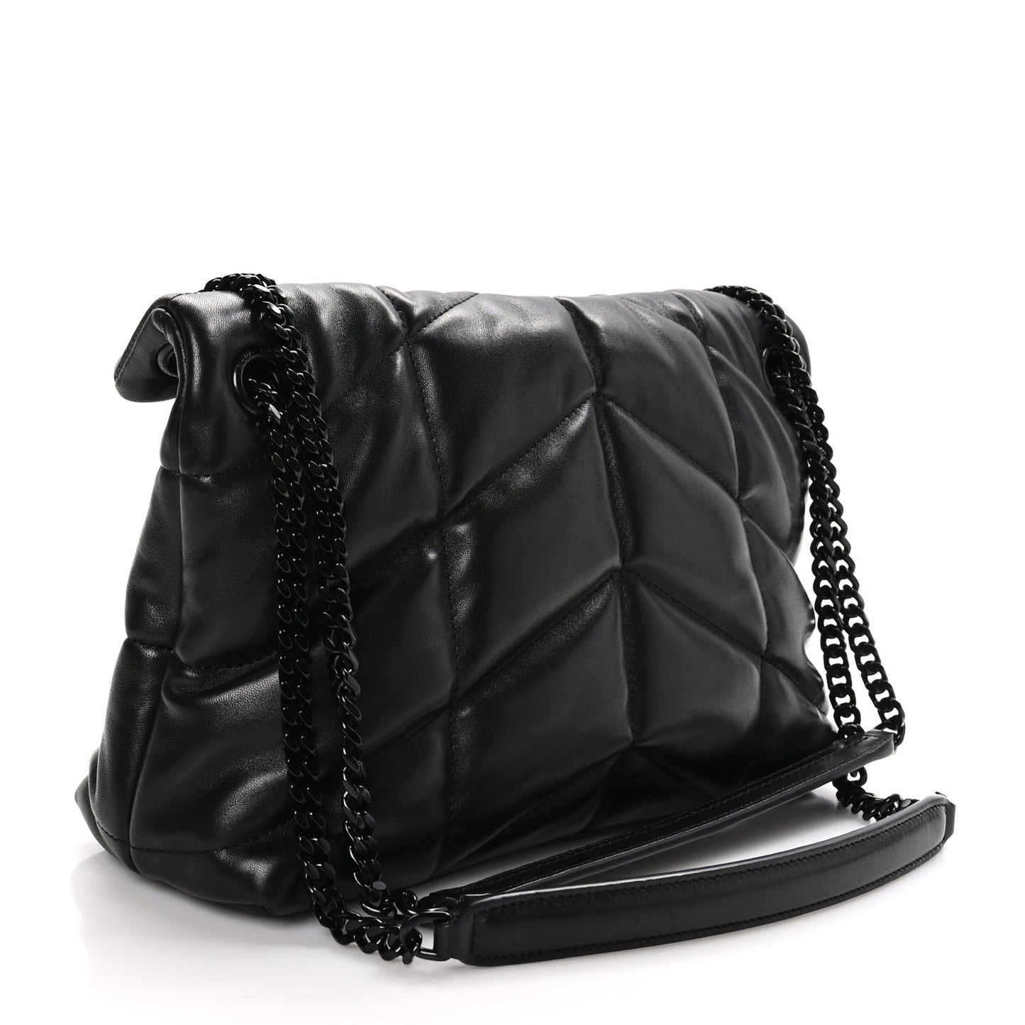 Lambskin Quilted Monogram Monochrome Small Loulou Puffer Chain Satchel Black