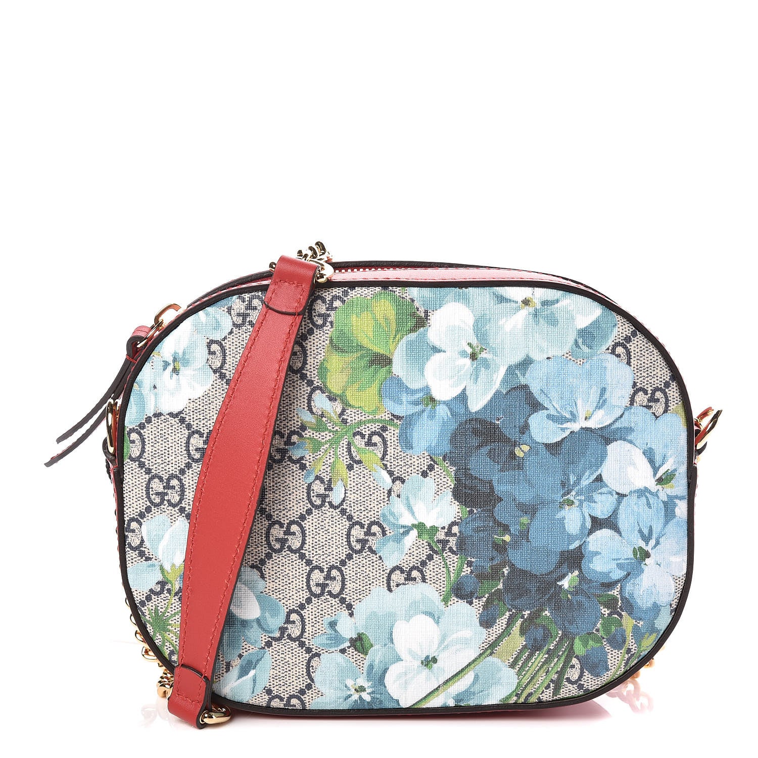 Gucci GG Supreme Monogram Blooms Mini Chain Shoulder Bag Beige Blue Navy Hibiscus Red 1 of 9