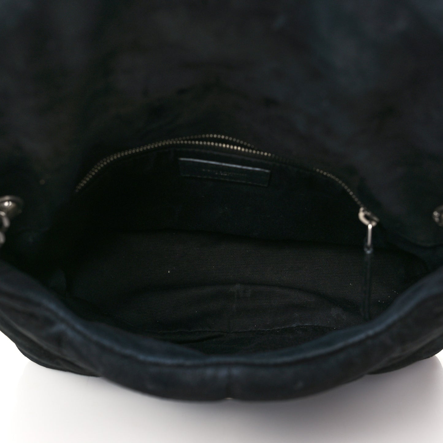 Suede Calfskin Quilted Small Loulou Puffer Monogram Chain Satchel Black