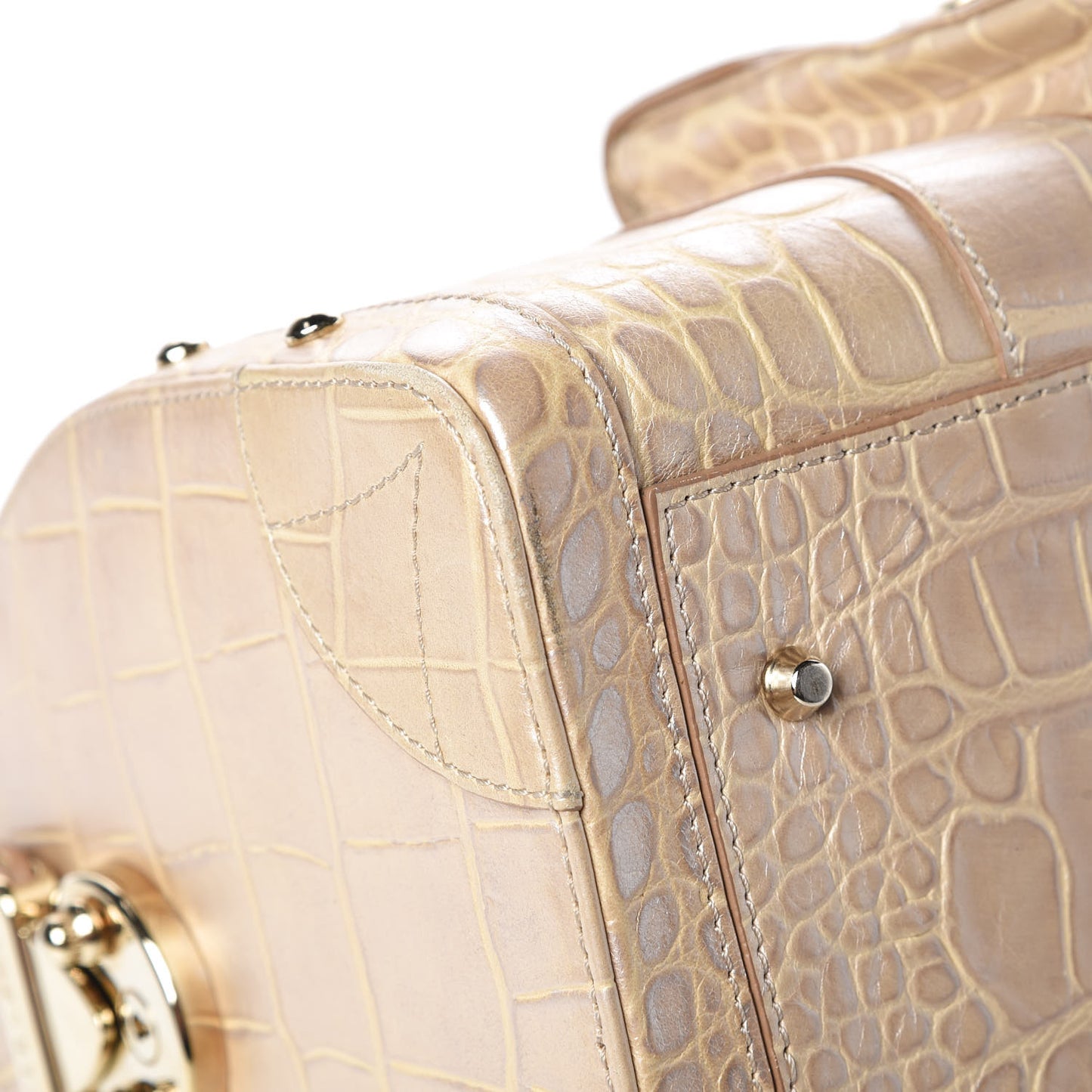 Calfskin Crocodile Embossed Madonna Satchel Beige