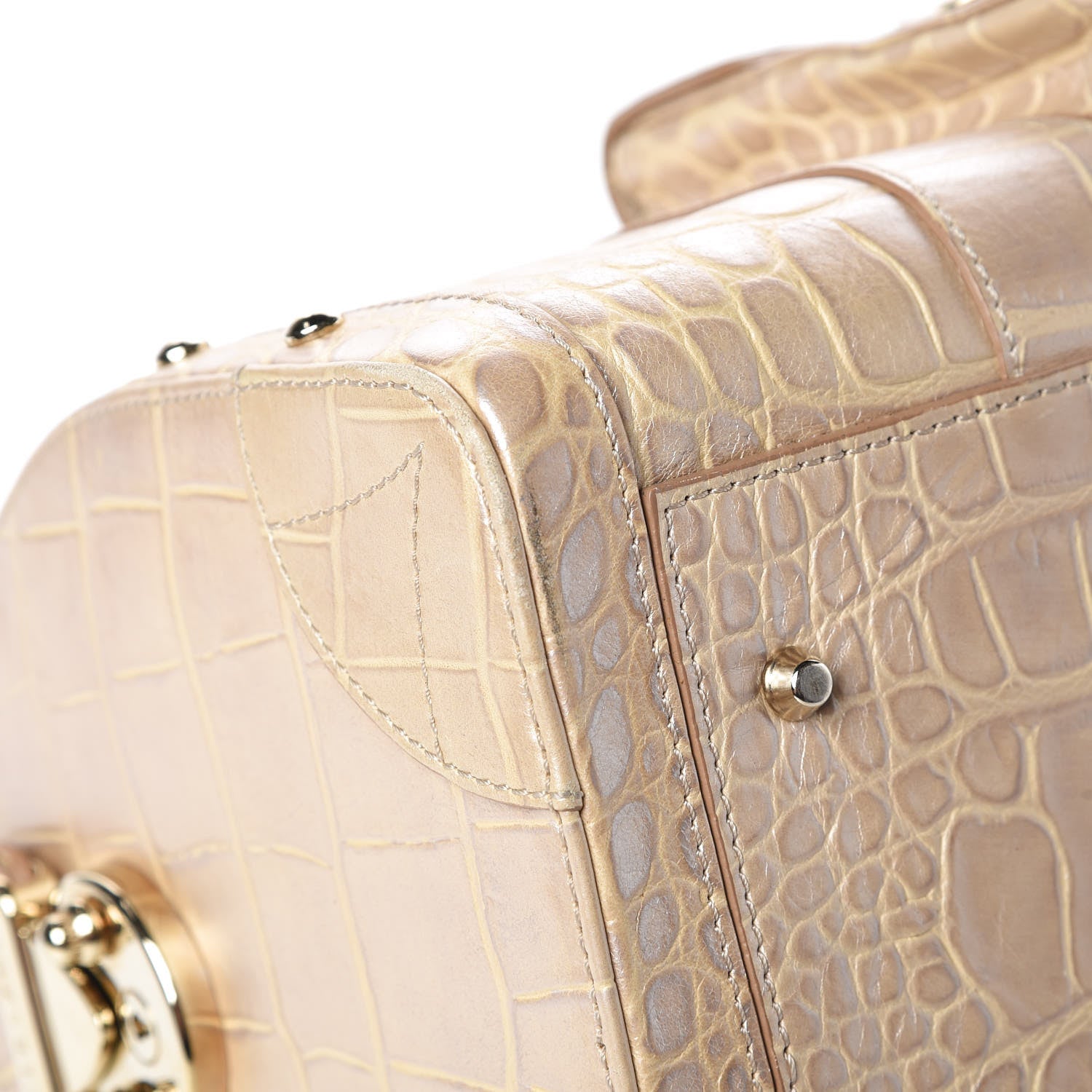Versace Calfskin Crocodile Embossed Madonna Satchel Beige 11 of 18