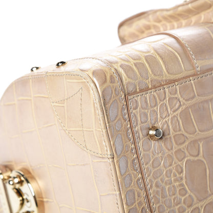 Versace Calfskin Crocodile Embossed Madonna Satchel Beige 11 of 18