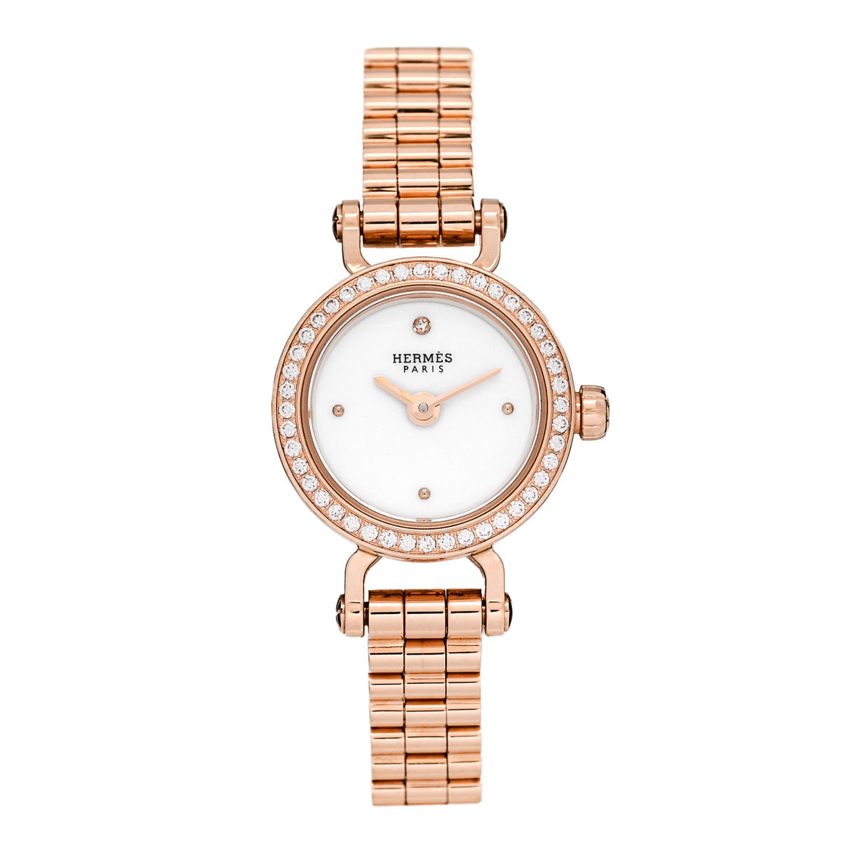 Hermes 18K Rose Gold Diamond Bezel 16mm Faubourg Quartz Watch 1 of 5