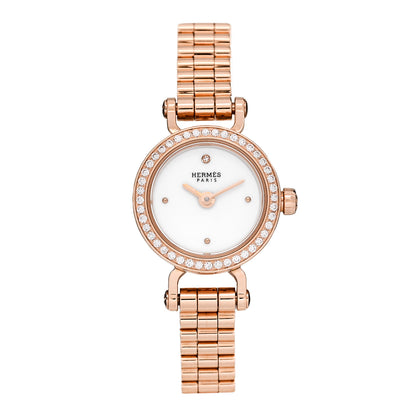 Hermes 18K Rose Gold Diamond Bezel 16mm Faubourg Quartz Watch 1 of 5