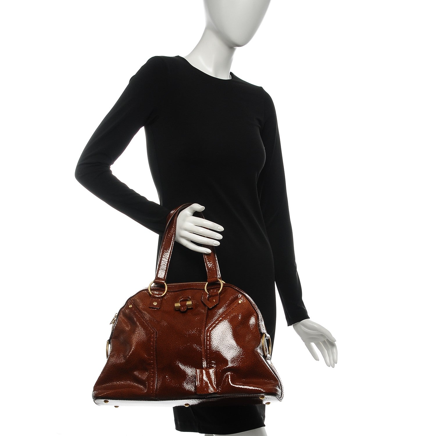 Saint Laurent Pebbled Patent Large Muse Brown 2 of 7