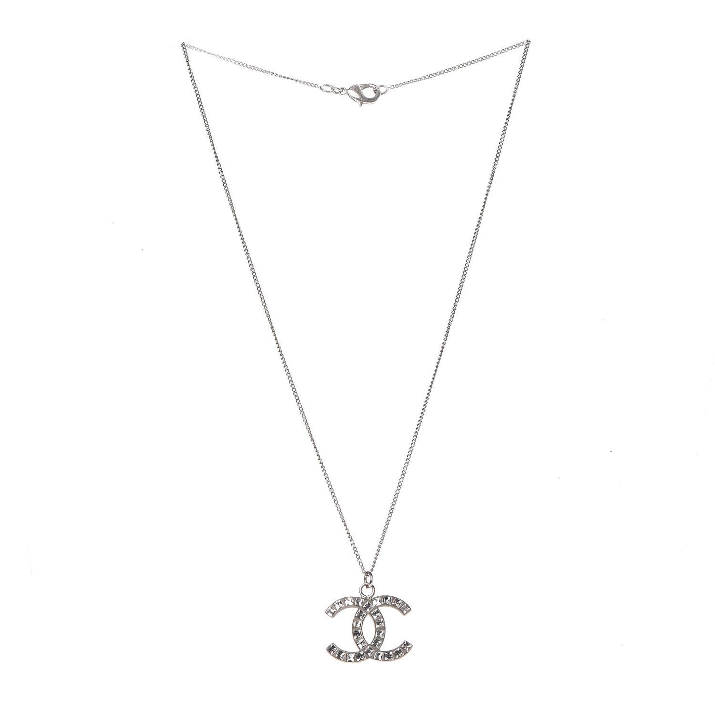 Crystal Baguette CC Necklace Silver