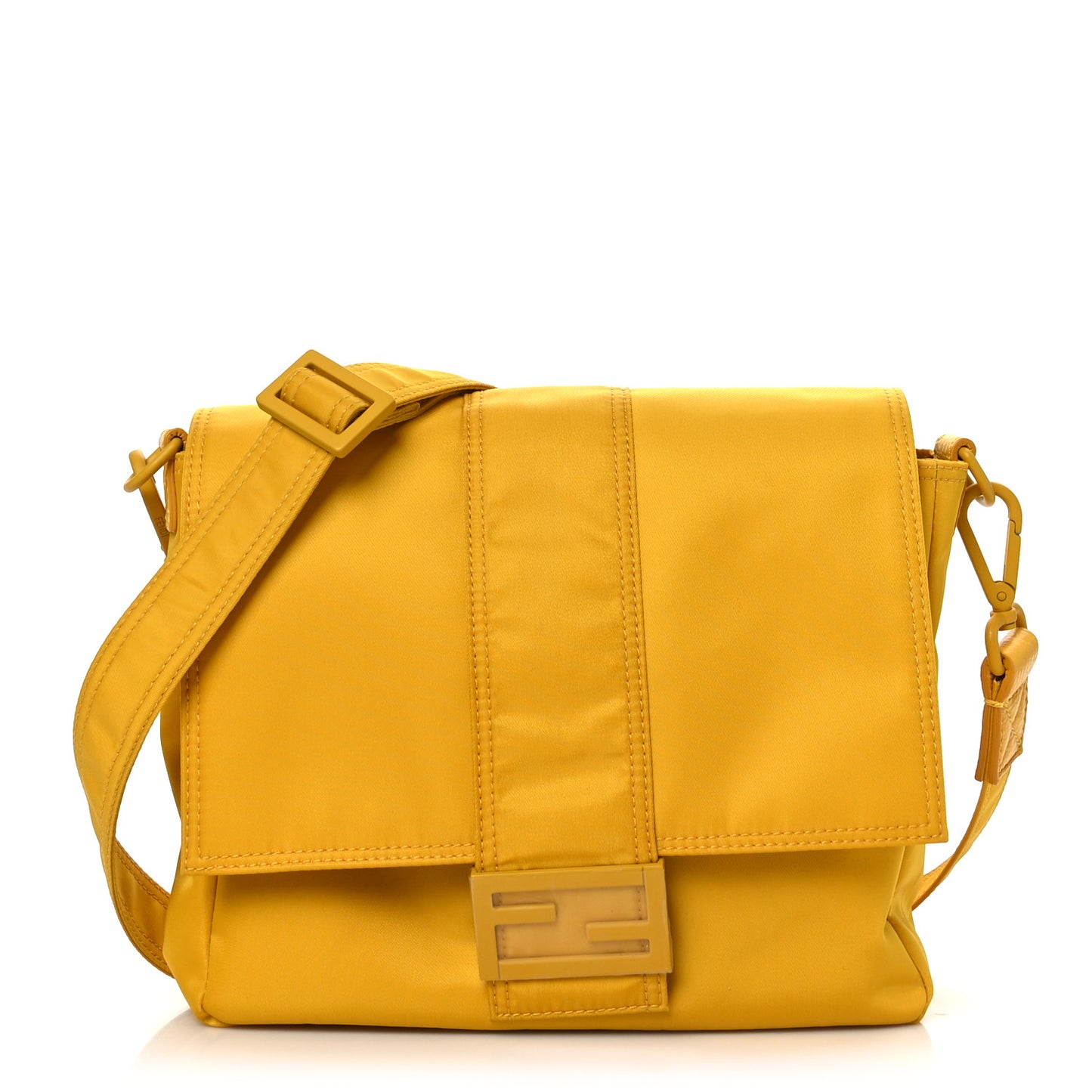 Econyl Nylon Cuoio Romano Monochrome Medium Baguette Messenger Bag Sunflower