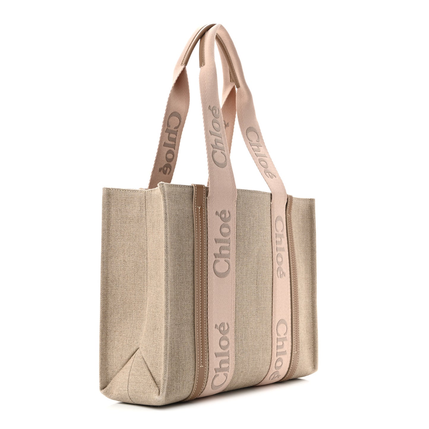 Linen Calfskin Medium Woody Ribbon Tote Blushy Beige