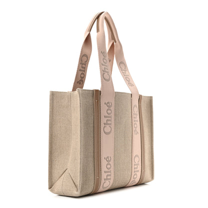 Chloe Linen Calfskin Medium Woody Ribbon Tote Blushy Beige 3 of 12