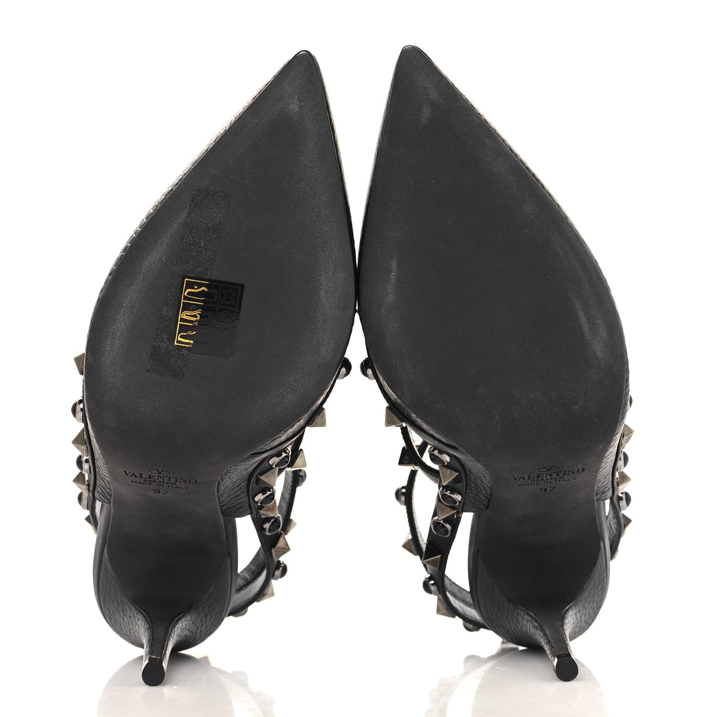 Pebbled Calfskin Onyx Rockstud Rolling Ankle Strap 100mm Pumps 37 Black