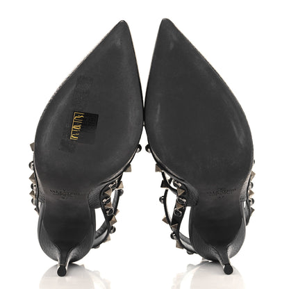 Valentino Garavani Pebbled Calfskin Onyx Rockstud Rolling Ankle Strap 100mm Pumps 37 Black 6 of 10