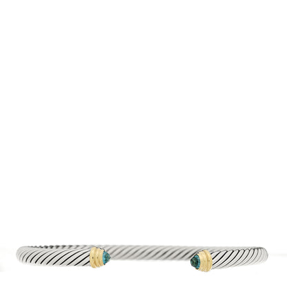 David Yurman Sterling Silver 14K Yellow Gold Blue Topaz 5mm Cable Classics Petite Color Bracelet 1 of 3