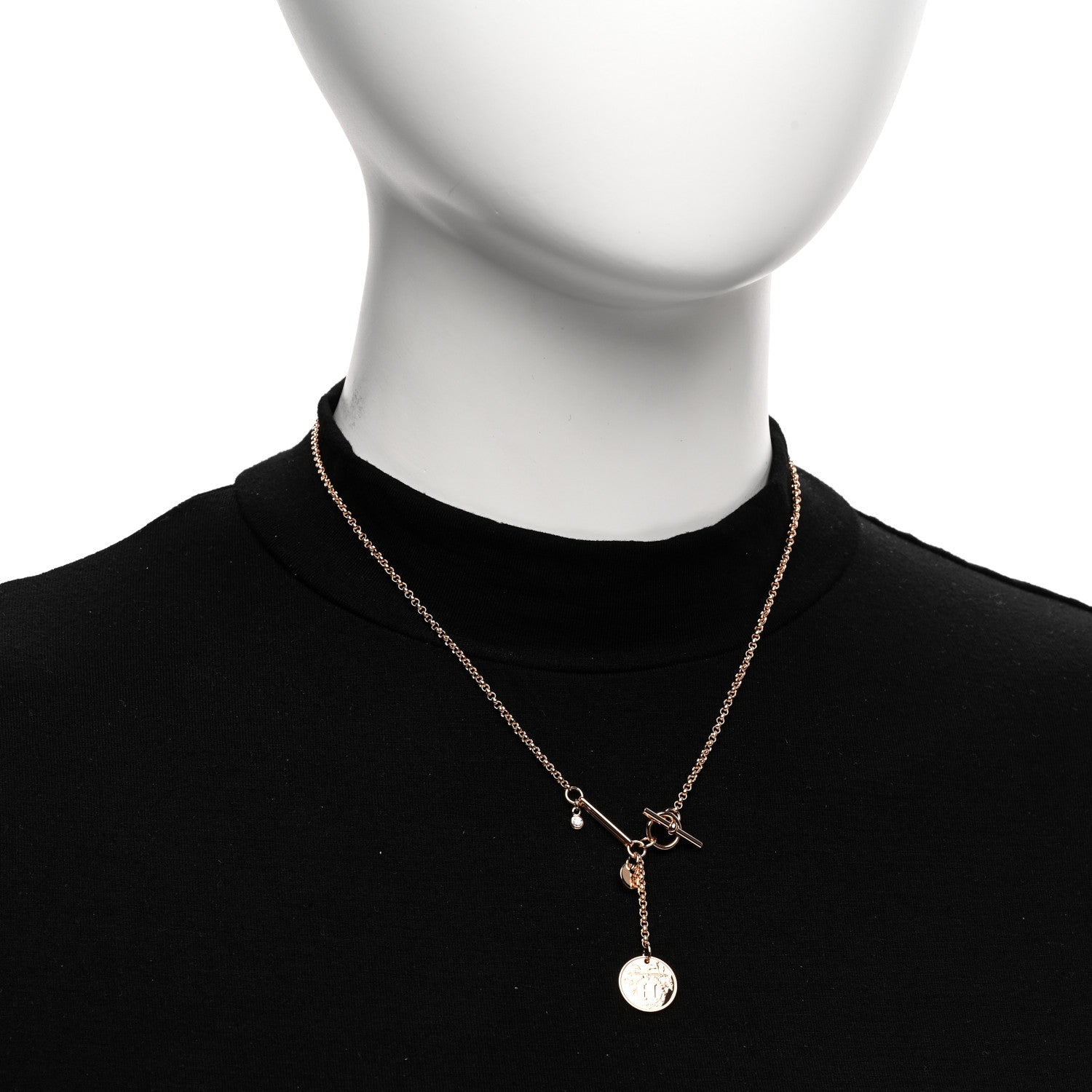 Hermes 18K Rose Gold Diamond PM Ex-Libris Pendant Necklace 2 of 5